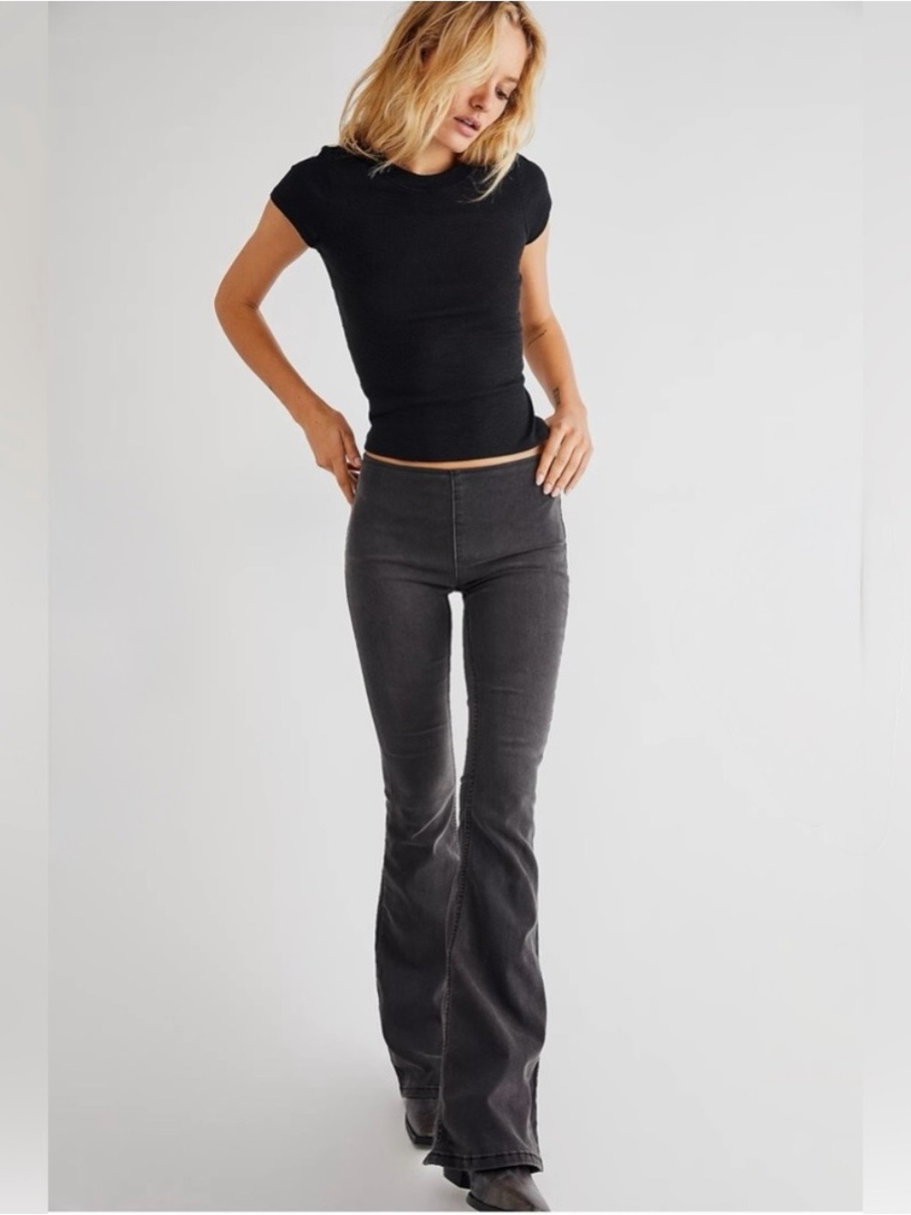 Free People Jenny Flare Jeans in Charcoal Gray